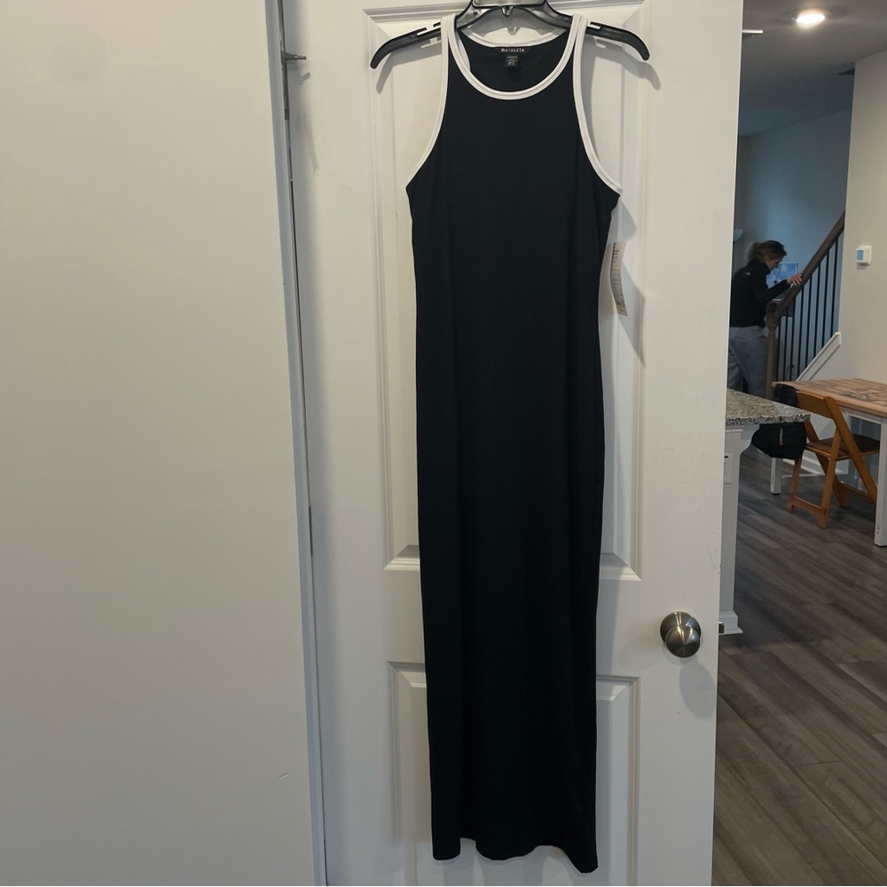 Athleta black white trim Signature Rib Maxi Dress Women Medium NWT - Picture 15 of 15